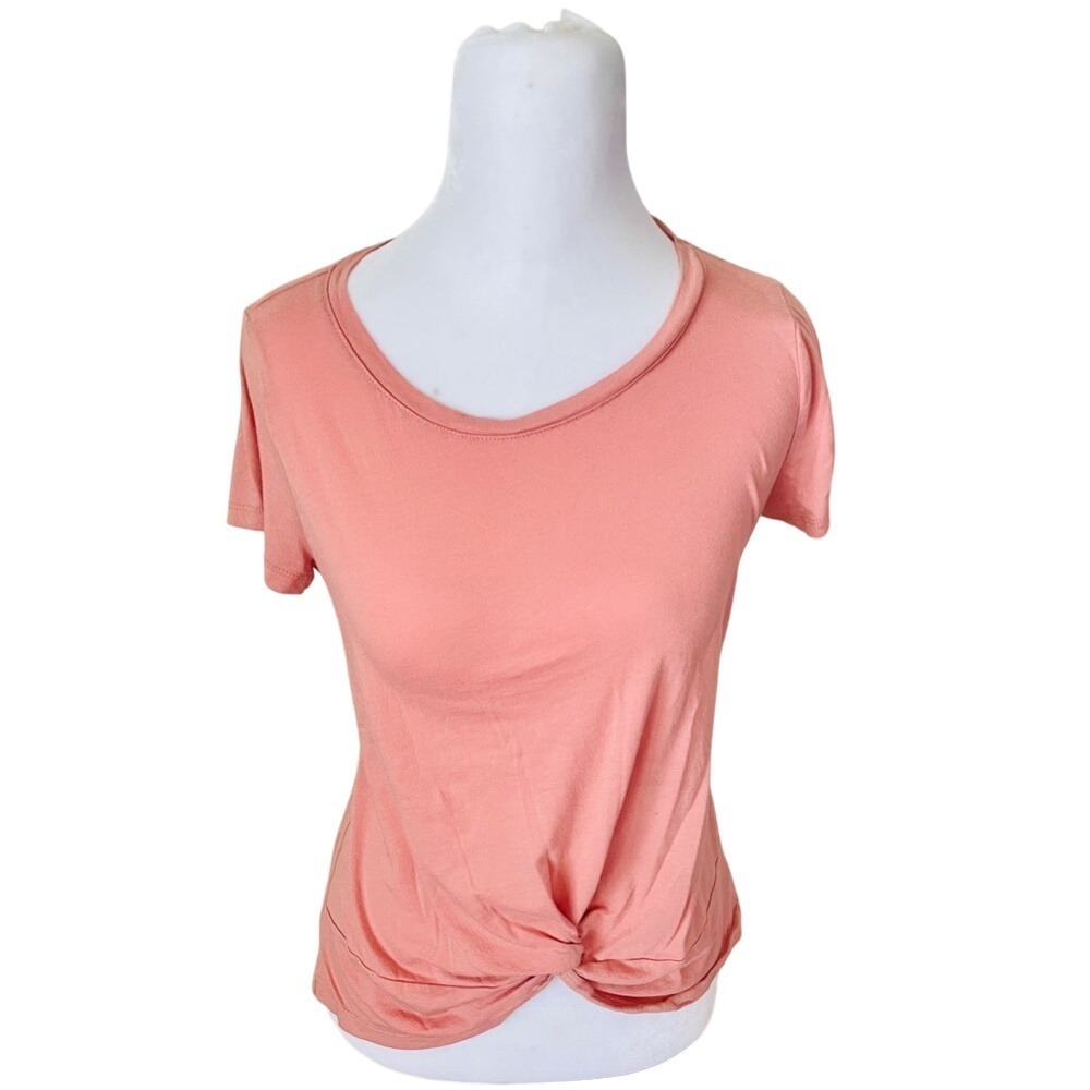 Saturday Sunday Anthropologie Peach Pink Front Knot Twist Hem T-Shirt Top‎